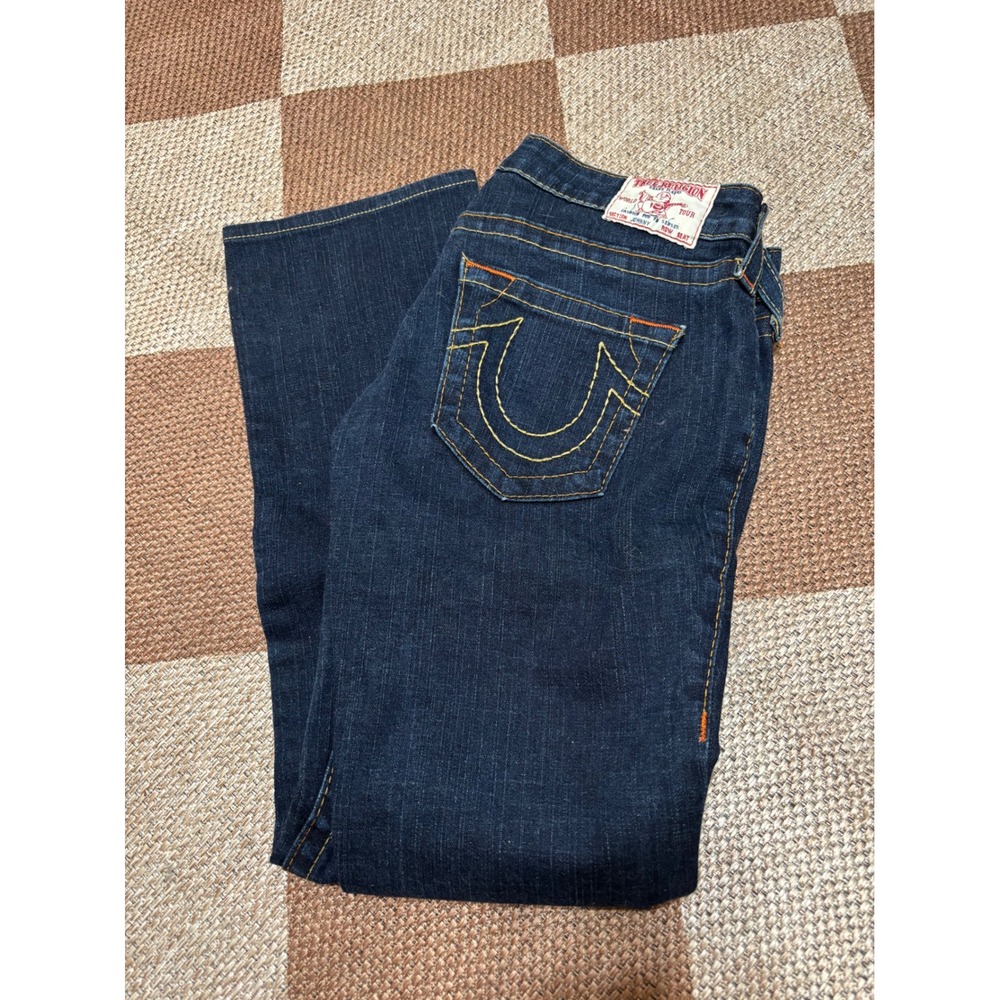 True Religion Johnny Row Seat Dark Wash Low Rise Straight Leg Jeans Size 27